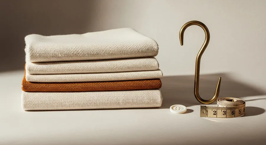 Folded premium fabric with brass hook and measuring tape